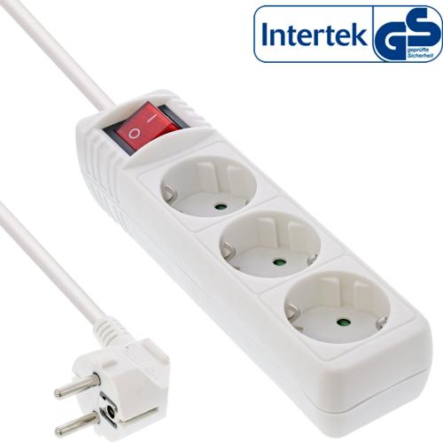 InLine® Steckdosenleiste 3-fach Schutzkontakt mit Schalter 3m weiß